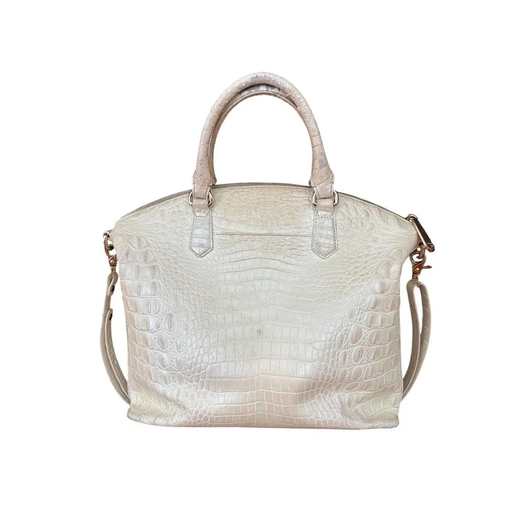 Brahmin Duxbury Satchel Iridescent Cream Croc Embossed Leather Handbag